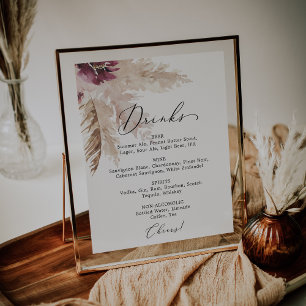 Boho Pampas Grass Wedding Drink Menu Sign