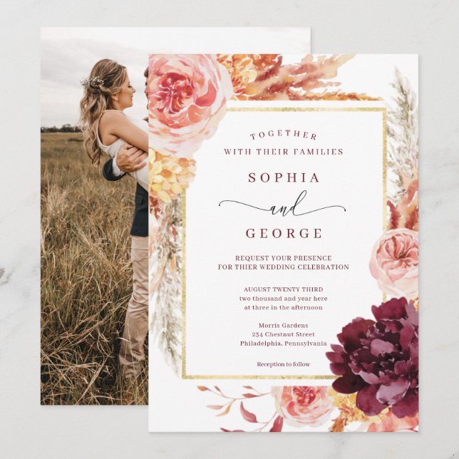 Boho Pampas Grass Wedding Invitation (Front/Back)