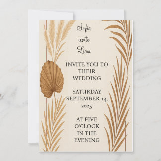 Boho Pampas Grass Wedding Invitation | Minimalist