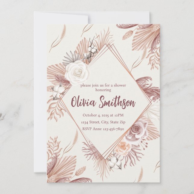 Boho Pampas Grass Wedding Invitation — Terracotta (Front)
