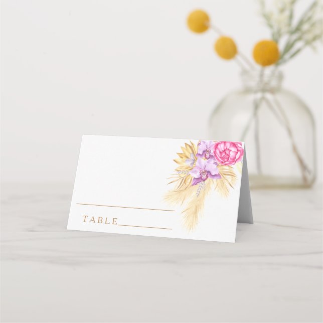 Boho pampas grass - wedding place cards (Front)