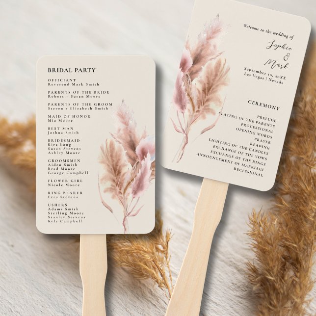 Boho Pampas Grass Wedding Program Hand Fan (Creator Uploaded)