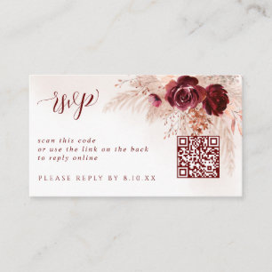 Boho Pampas Grass Wedding QR Code RSVP Card