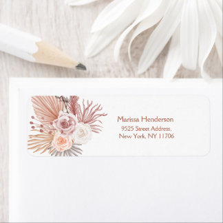 Boho Pampas Grass wedding return Address Label