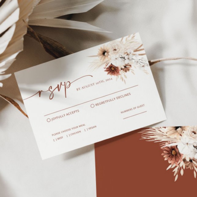 Boho Pampas Grass Wedding RSVP Card (Creator Uploaded)