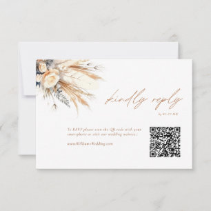 Boho Pampas Grass Wedding RSVP QR Code Card