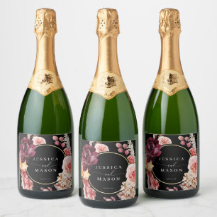Boho Pampas Grass Wedding Sparkling Wine Label
