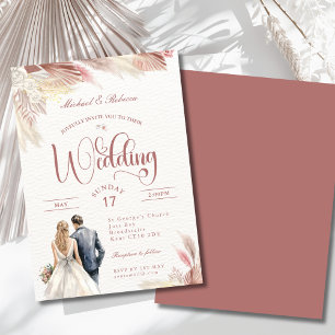 Boho Pampas Grass Wedding Stationery Invitation
