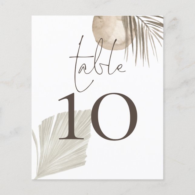 Boho Pampas Grass Wedding Table Number (Front)