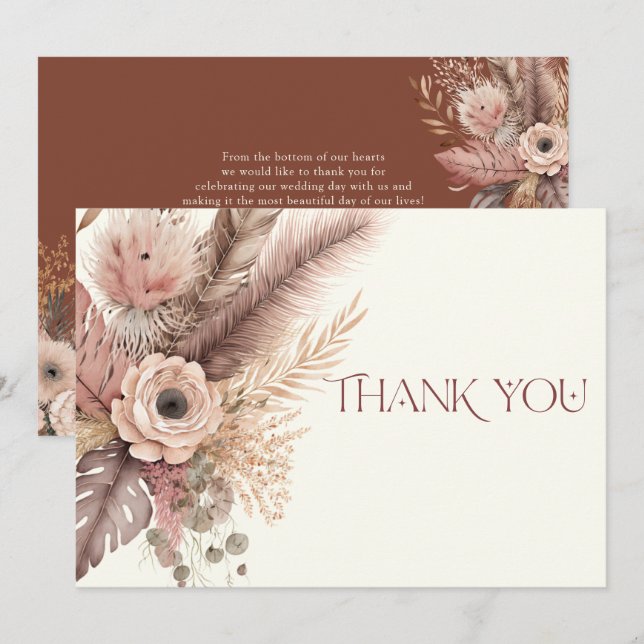 Boho Pampas Grass Wedding Thank You Card (Front/Back)