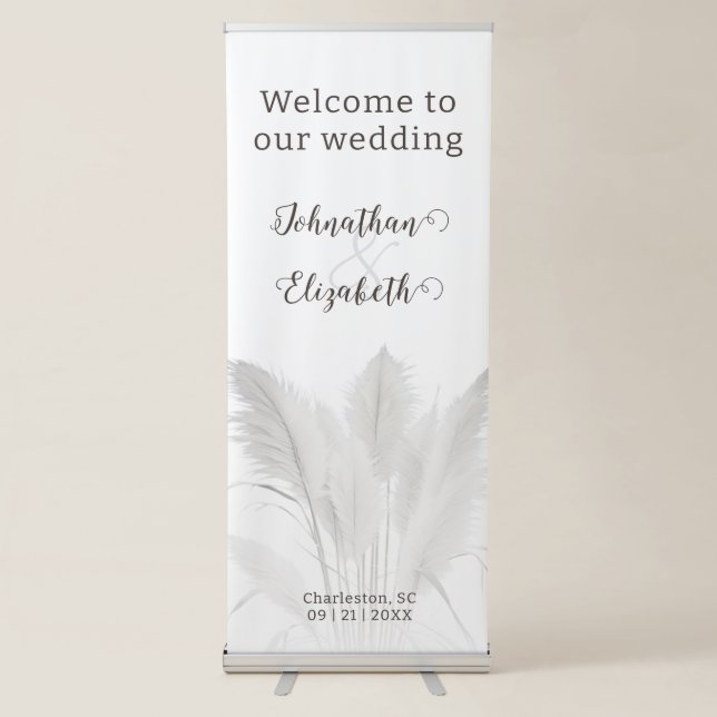 Boho Pampas Grass Wedding Welcome Retractable Banner (Front)