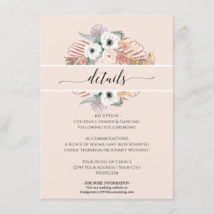 Boho Pampas Grass White Blush Floral Palm Foliage Invitation
