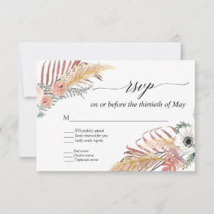 Boho Pampas Grass White Floral Tropical Palm RSVP