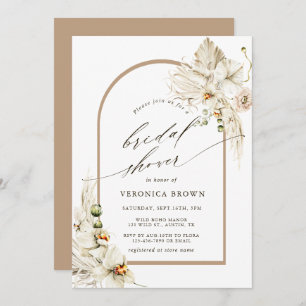 Boho Pampas Grass White Orchid Arch Bridal Shower Invitation