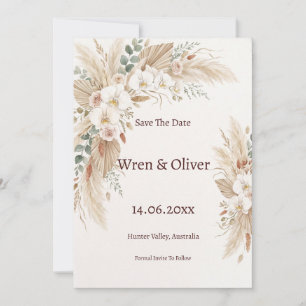 Boho Pampas Grass White Orchid Save the Date Card