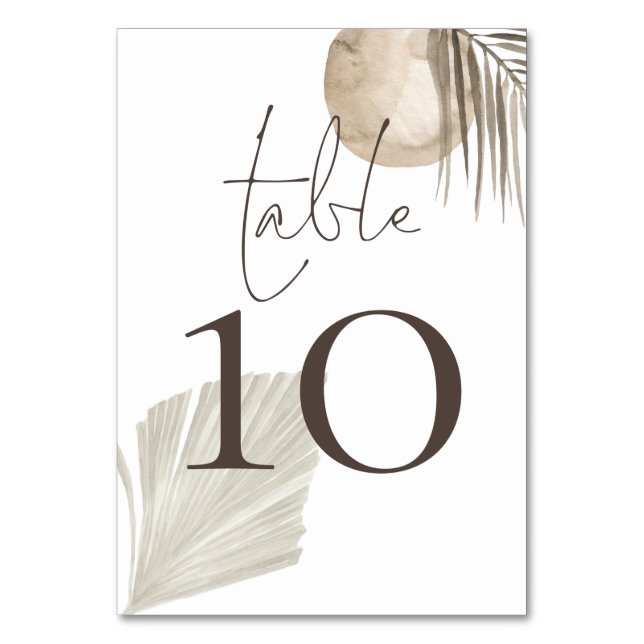 Boho Pampas Grasses Cream Wedding Table Number (Front)