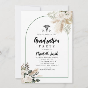 boho pampas greenery nursing graduation party invitation