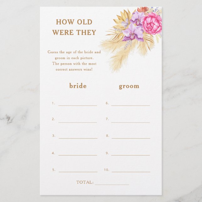 Boho pampas - How old were they bridal game (Front)