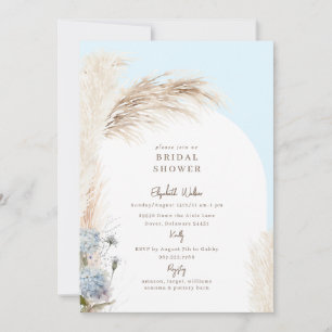 Boho Pampas Icy Blue Bridal Shower Invitation