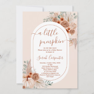 Boho Pampas little Pumpkin Baby Shower Girl Invitation