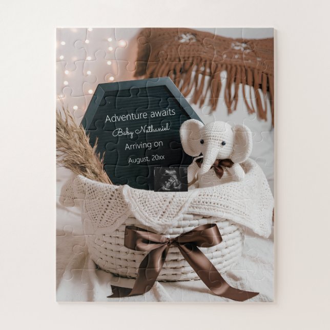 Boho pampas neutral pregnancy announcement  jigsaw puzzle (Vertical)