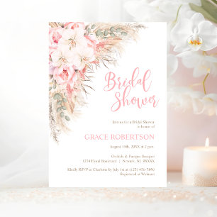 Boho Pampas Orchids Peonies Neutral Bridal Shower Invitation