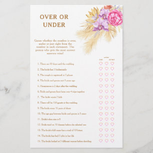 Boho pampas - Over or under bridal shower game