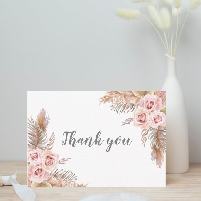 Boho Pampas Pink Blush Floral  Thank You Card (Creator Uploaded)