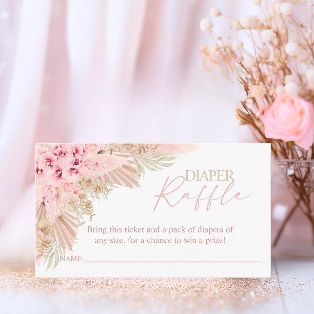 Boho Pampas Pink Girl DIAPER RAFFLE Baby Shower Enclosure Card (Boho Pampas Pink Girl DIAPER RAFFLE Baby Shower Enclosure Card)
