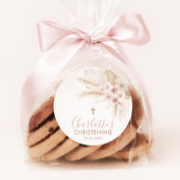 Boho Pampas Pink Girl Floral Baptism Christening  