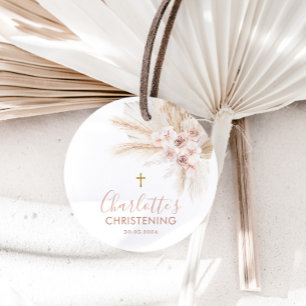 Boho Pampas Pink Girl Floral Baptism Christening   Favour Tags