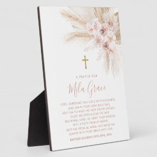 Boho Pampas Pink Girl Floral Baptism Prayer Sign Plaque