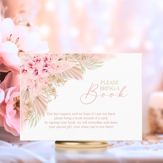 Boho Pampas Pink Neutral Bring a Book Baby Shower Enclosure Card (Boho Pampas Pink Neutral Bring a Book Baby Shower Enclosure Cards)