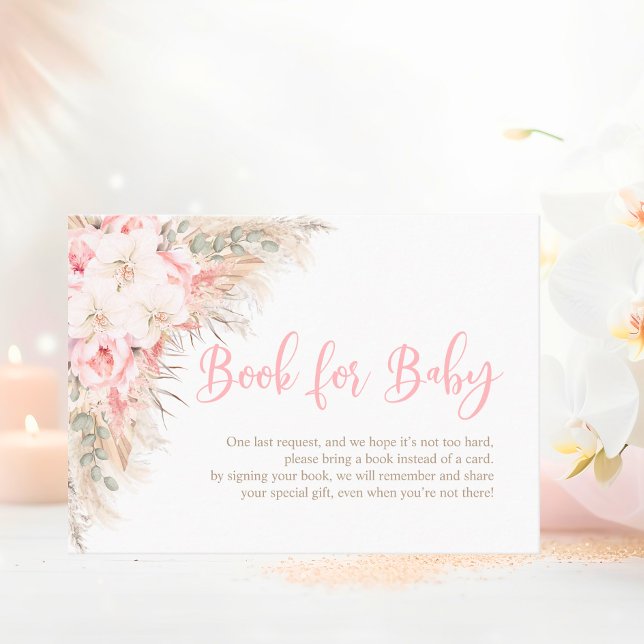 Boho Pampas Pink Orchids Book for Baby Shower Girl Enclosure Card (Boho Pampas Pink Orchids Peonies Book for Baby Shower Girl Enclosure Card)
