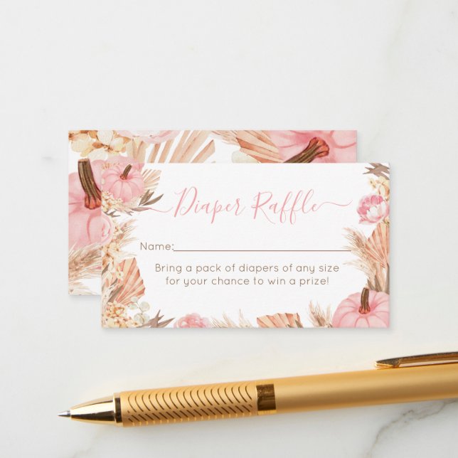 Boho Pampas Pink Pumpkin diaper raffle Enclosure Card (Front/Back In Situ)