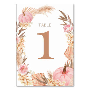Boho Pampas pink Pumpkin Table number