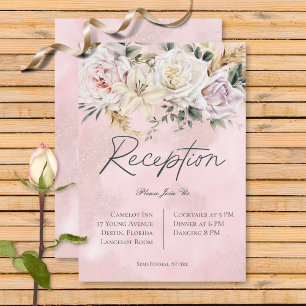 Boho Pampas & Pink Roses Wedding Reception Enclosure Card