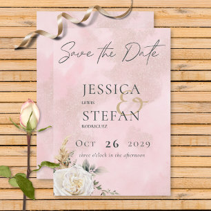 Boho Pampas & Pink Roses Wedding Save The Date