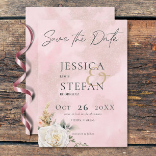 Boho Pampas & Pink Roses Wedding Save The Date