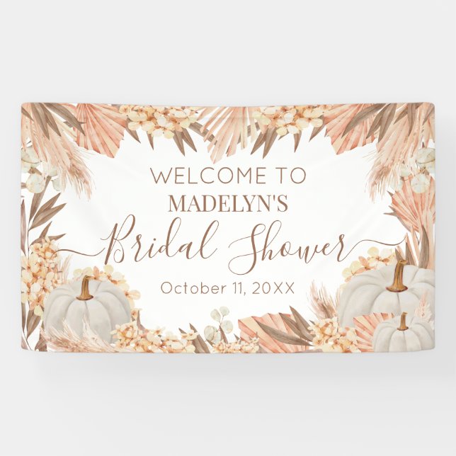Boho Pampas Pumpkin bridal shower Welcome banner (Horizontal)