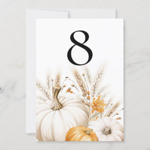 Boho Pampas Pumpkins Wedding Table Number
