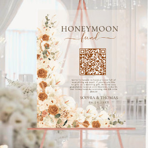 Boho Pampas Rose Watercolor Honeymoon Fund Wedding Acrylic Sign