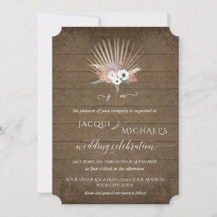 BOHO Pampas Rustic Wood White Floral Palm Tropical Invitation