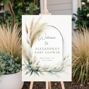 Boho Pampas Sage Green Baby Shower Welcome Sign