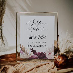 Boho Pampas Selfie Station Wedding Hashtag Sign