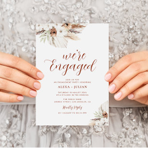 boho pampas terracotta floral engagement party invitation