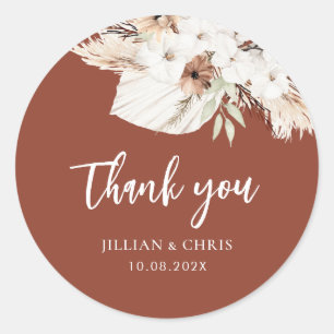 boho pampas terracotta floral wedding classic roun classic round sticker