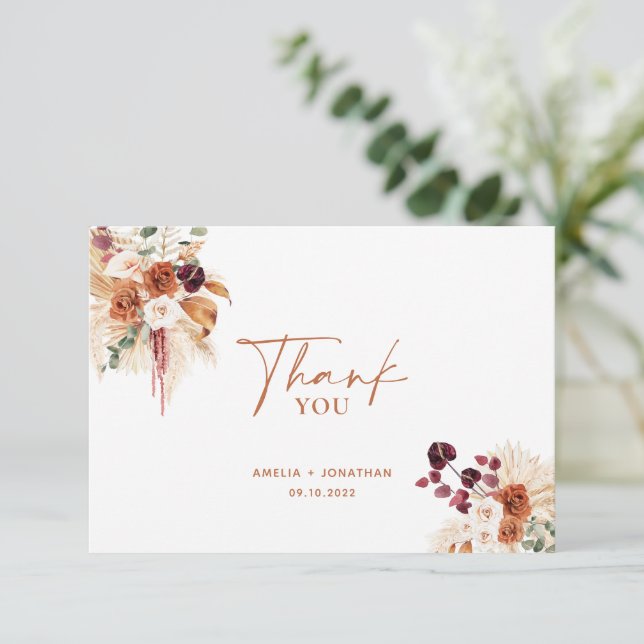 Boho Pampas Terracotta Thank You Card (Standing Front)
