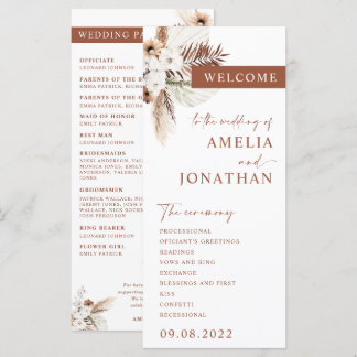 Boho Pampas Terracotta Wedding Program Card