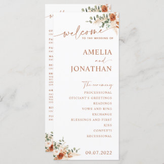 Boho Pampas Terracotta Wedding Program Card LEYLA
